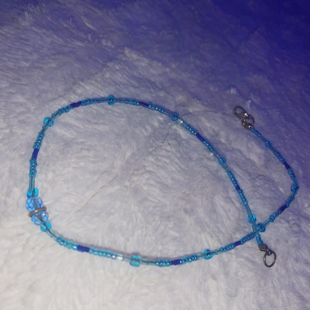blue beaded choker with lobster clasp